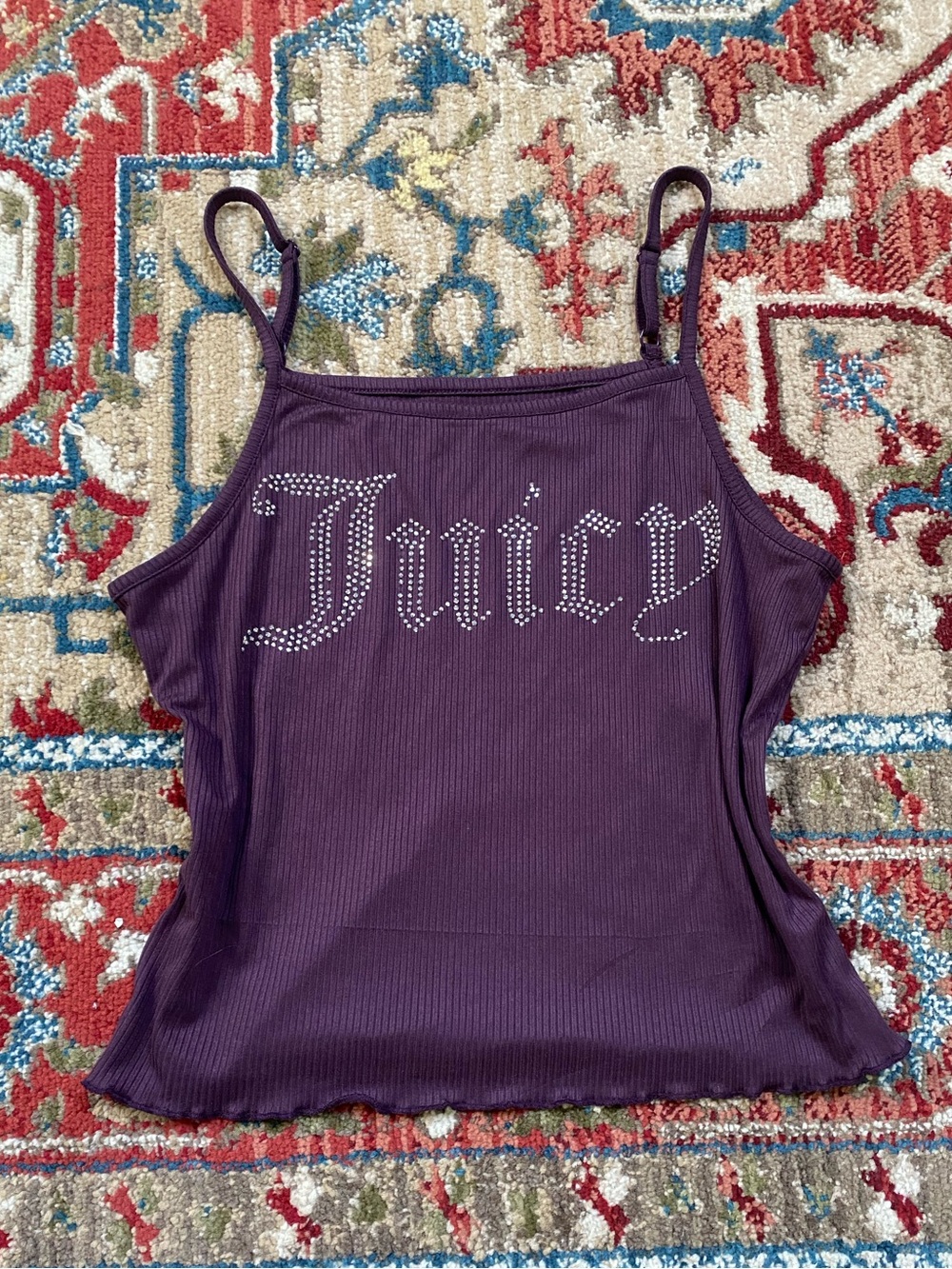 Juicy Couture Deep Purple Rhinestone Logo Ribbed Cami